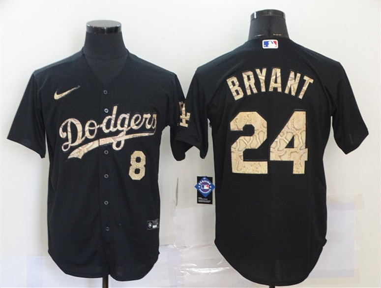 Men's Los Angeles Dodgers Front #8 Back #24 Kobe Bryant Black Stitched Base Stitched Jersey Men's Los Angeles Dodgers Front #8 Back #24 Kobe Bryant Black Stitched Base Stitched Jersey